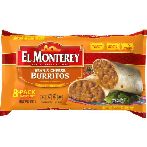 El Monterey Burritos, Bean & Cheese, Family Size, 8-Pack