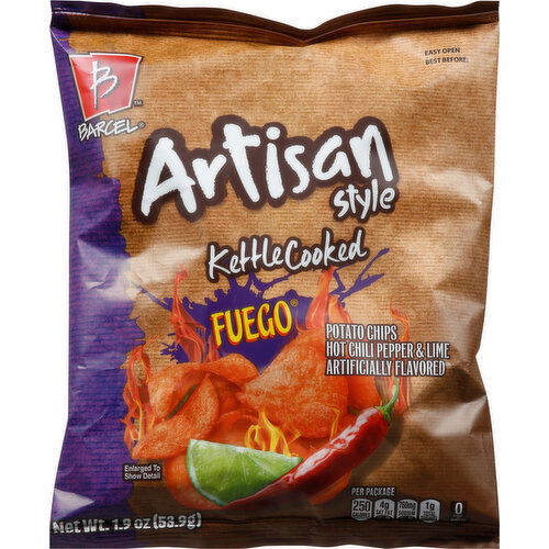 Barcel Potato Chips, Hot Chili Pepper & Lime, Artisan Style, Kettle Cooked