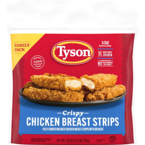 Tyson Frozen Crispy Chicken Breast Strips Family Pack, 2.5 lb Bag