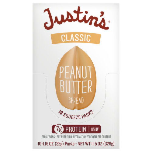 Justins Peanut Butter, Classic, Squeeze Packs