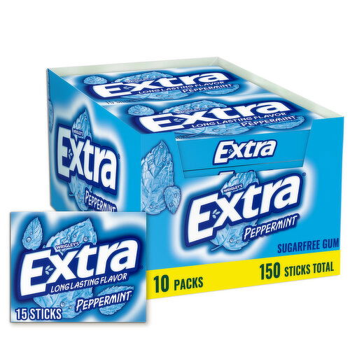 Extra EXTRA Gum Peppermint Sugar Free Chewing Gum, 10 Ct, 15 Stick Pack