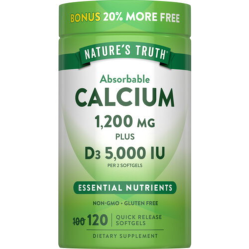 Nature's Truth Nature's Truth Calcium 1200 mg + D3 5000 IU Bonus 100+20