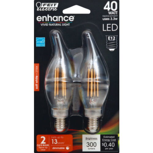 Feit Electric Light Bulbs, LED, Soft White, 3.3 Watts