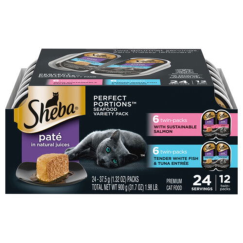 Sheba Premium Pate in Natural Juices with Sustainable Salmon/Tender White Fish & Tuna Entree Cat Food Variety Pack