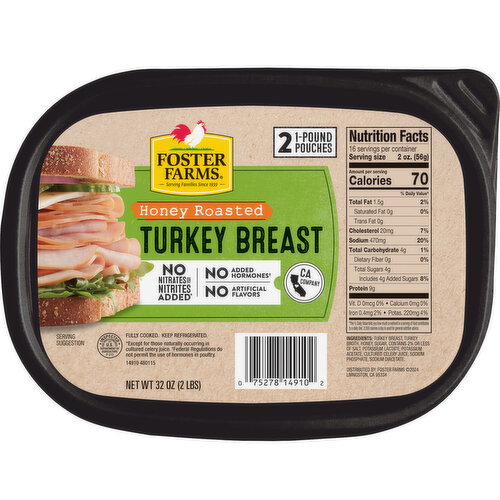 Foster Farms Honey Roasted Turkey Breast Deli Meat Image 1 of 7