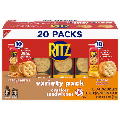 Ritz Cracker Sandwiches, Peanut Butter, Cheese, Variety Pack, 20 Packs