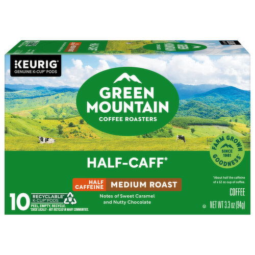 Green Mountain Coffee Roasters K-Cup Pods Half Caffeine Medium Roast Coffee