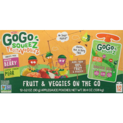 GoGo Squeez Fruit & Veggies On The Go, Boulder Berry, Zippin Zingin Pear, Variety Pack