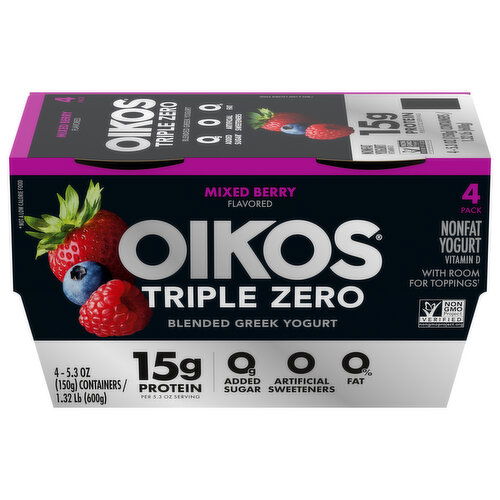 Oikos Triple Zero Mixed Berry High Protein Nonfat Greek Yogurt