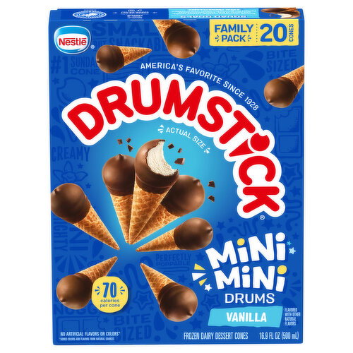 Drumstick Vanilla Mini Mini Drums Frozen Dairy Dessert Cones Family Pack Image 1 of 6