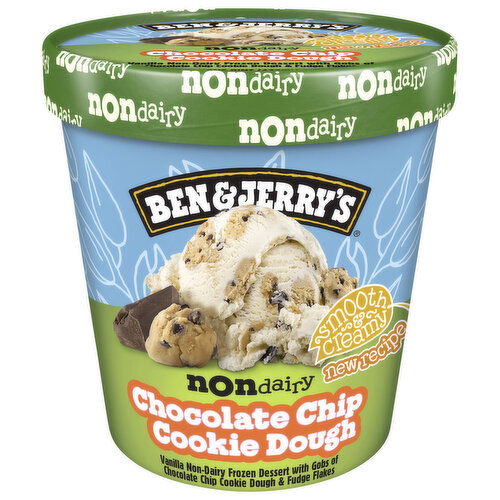 Ben & Jerry's Ice Cream, Non Dairy, Chocolate Chip Cookie Dough, Smooth & Creamy, New Recipe