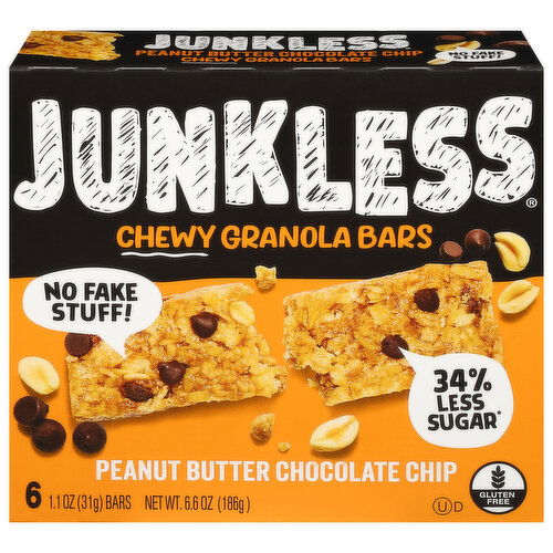 Junkless Chewy Peanut Butter Chocolate Chip Granola Bars