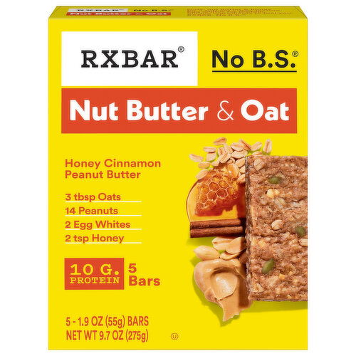 Rxbar Bars, Honey Cinnamon Peanut Butter, Nut Butter & Oat
