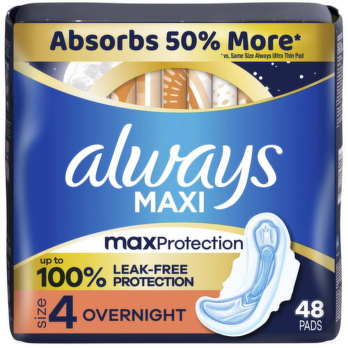 Always Maxi Overnight Pads with Wings, Size 4