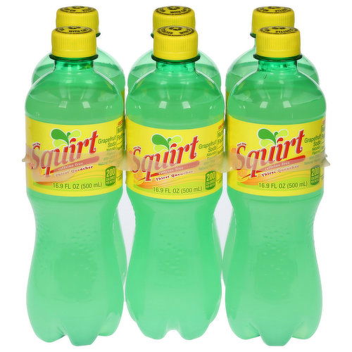 Squirt Soda, Caffeine Free, Grapefruit, 6 Pack