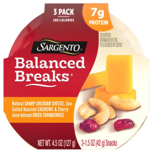Sargento Sharp Cheddar Cheese/Cashews/Dried Cranberries Balanced Breaks Image 1 of 6