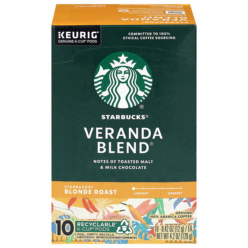 Starbucks K-Cup Pods Ground Blonde Roast Veranda Blend Coffee