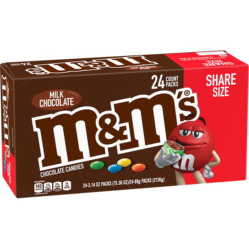 M&M'S Chocolate Candies, Milk Chocolate, Share Size, 24 Pack