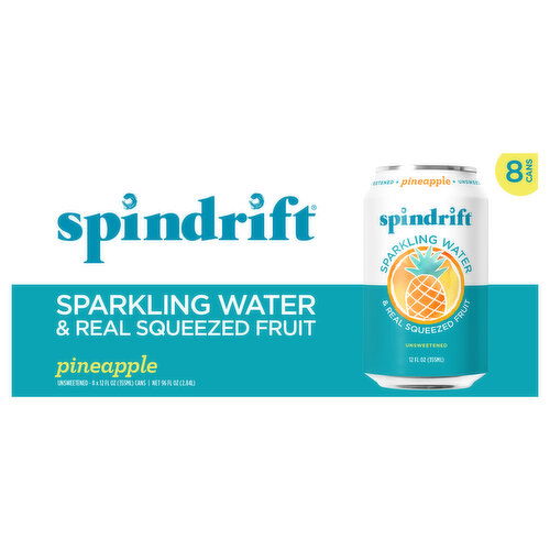 Spindrift Sparkling Water, & Real Squeezed Fruit, Unsweetened, Pineapple