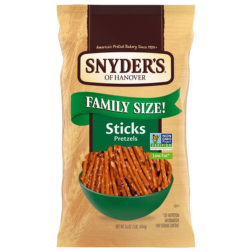 Snyder's of Hanover Low Fat Sticks Pretzels Family Size!