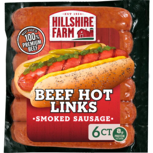 Hillshire Farm Beef Hot Smoked Sausage with Spicy Red Pepper, 6 Links