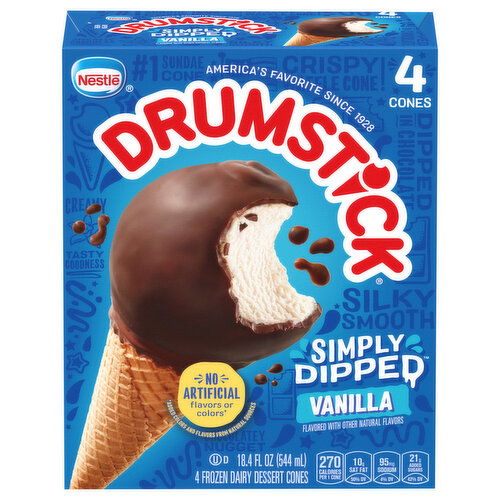Drumstick Simply Dipped Vanilla Frozen Dairy Dessert Cones