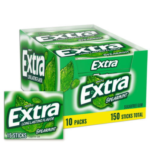 Extra EXTRA Spearmint Sugar Free Chewing Gum Slim Packs, 10 Ct Bulk Box