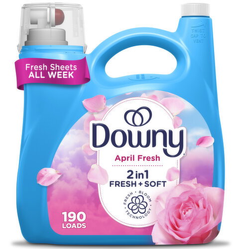 Downy Soft, 2 in 1 Soft and Fresh Liquid Fabric Softener, April Fresh, 190 Loads Image 1 of 6