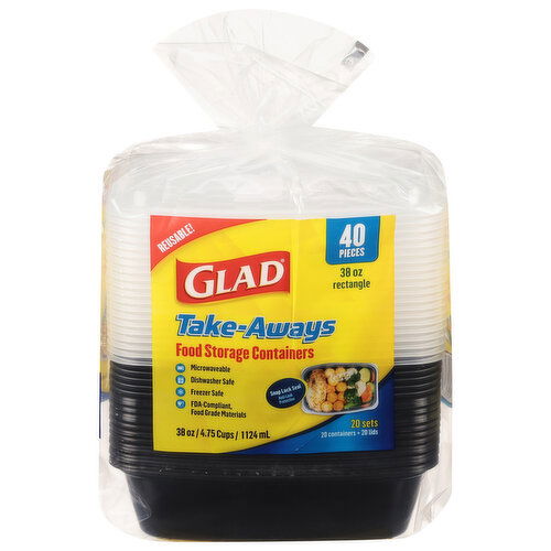 Glad Food Storage Containers, Take-Aways, Rectangle, 38 Ounce