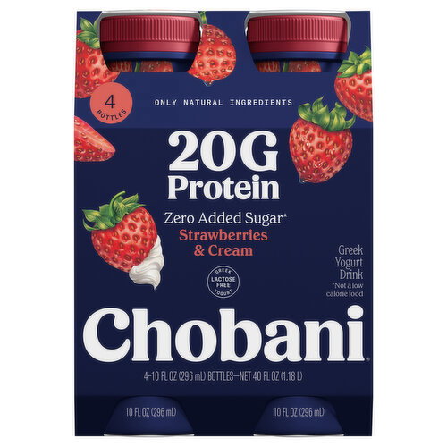 Chobani Zero Added Sugar Strawberries & Cream Greek Yogurt Drink Image 1 of 7