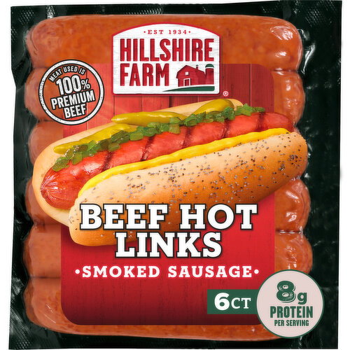 Hillshire Farm Beef Hot Smoked Sausage with Spicy Red Pepper, 6 Links Image 1 of 6