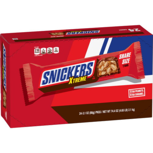 Snickers Xtreme Peanut and Caramel Chocolate Bars, Share Size, 24 ct.