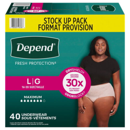 Depend Underwear, Maximum, Large, Stock Up Pack