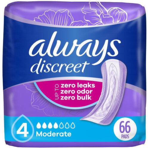 Always Discreet Pads, Moderate Absorbency, Regular Length
