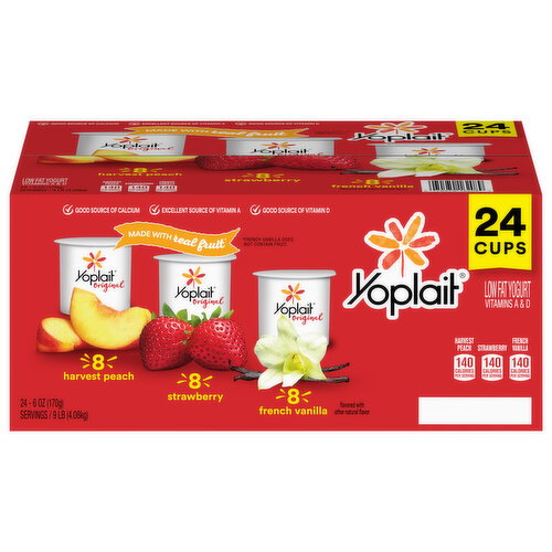Yoplait Low Fat Harvest Peach/Strawberry/French Vanilla Yogurt Image 1 of 6