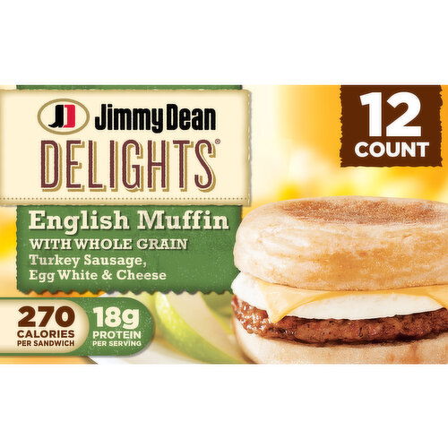 Jimmy Dean English Muffin Breakfast Sandwiches with Turkey Sausage, Egg White, and Cheese, Frozen