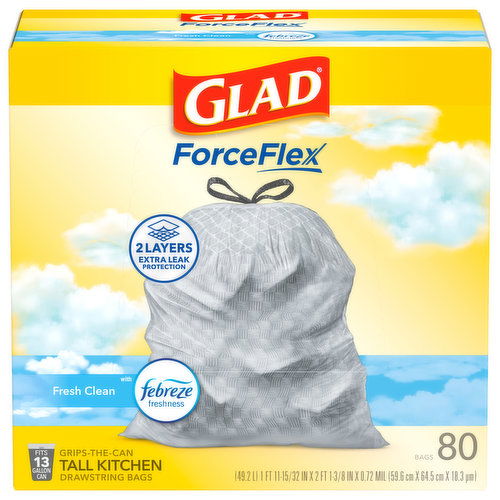 Glad Tall Kitchen Bags, Drawstring, Fresh Clean, 13 Gallon