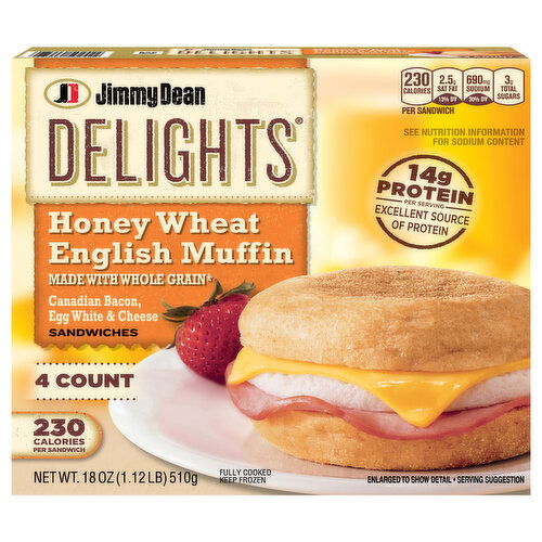 Jimmy Dean Sandwiches, Canadian Bacon, Egg White & Cheese, Honey Wheat English Muffin