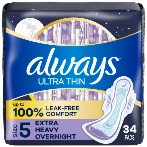 Always Ultra Thin Overnight Pads, Size 5, Extra Heavy Overnight, Unscented