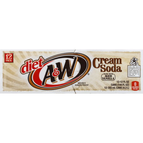 A&W Cream Soda, Diet, 12 Pack