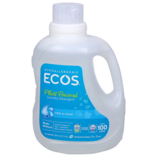 Ecos Laundry Detergent, Free & Clear, Plant Powere