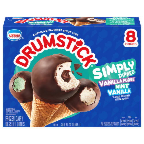 Drumstick Simply Dipped Vanilla Fudge/Mint/Vanilla Frozen Dairy Dessert Cones Image 1 of 6