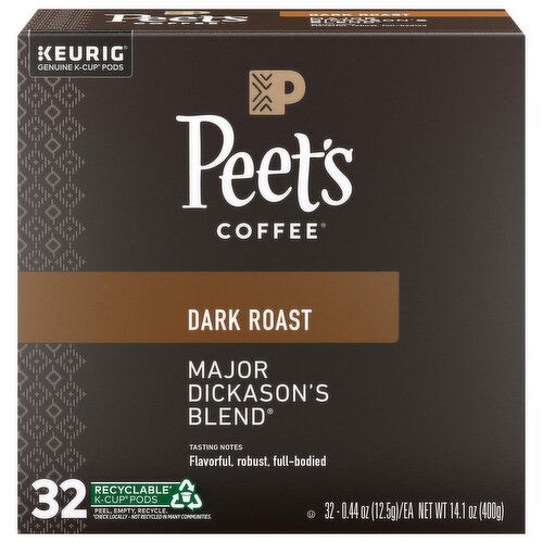 Peet's Coffee Coffee, Dark Roast, Major Dickason's Blend, K-Cup Pods