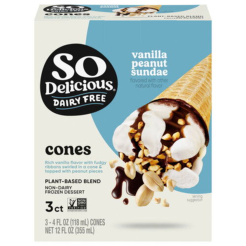 So Delicious Dairy Free Non-Dairy Cones Vanilla Peanut Sundae Frozen Dessert