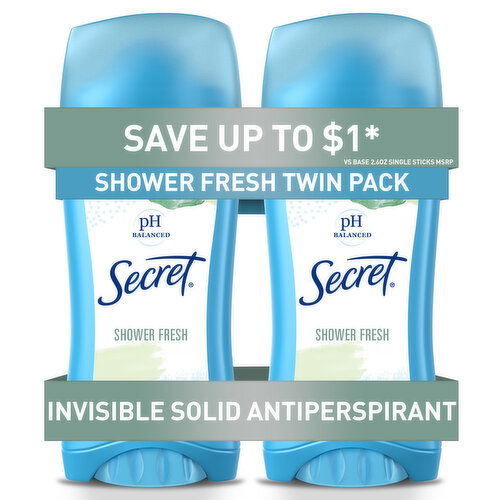 Secret Invisible Solid Antiperspirant and Deodorant, Shower Fresh, Twin Pack