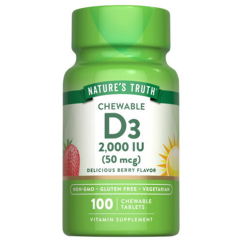Nature's Truth Chewable Tablets Delicious Berry Flavor 50 mcg Vitamin D3