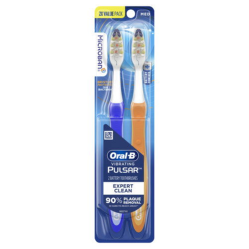 Oral-B Vibrating Pulsar Battery Toothbrush with Microban, Plaque Remover for Teeth, Medium