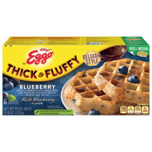 Eggo Waffles, Belgian Style, Thick & Fluffy, Blueberry