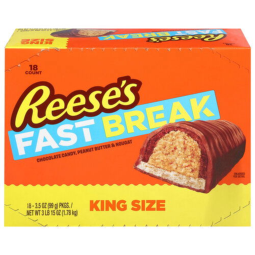 Reese's Fast Break King Size Chocolate Candy, Peanut Butter & Nougat