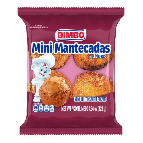 Bimbo Mini Mantecadas con Nuez Pecan Mini Muffins, 4 count, 4.34 oz